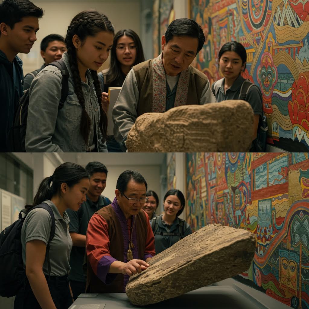 온카스터디를 기반으로 문화유산 교육 콘텐츠 제작에서 이루어지는 혁신적 접근을 설명한 이미지