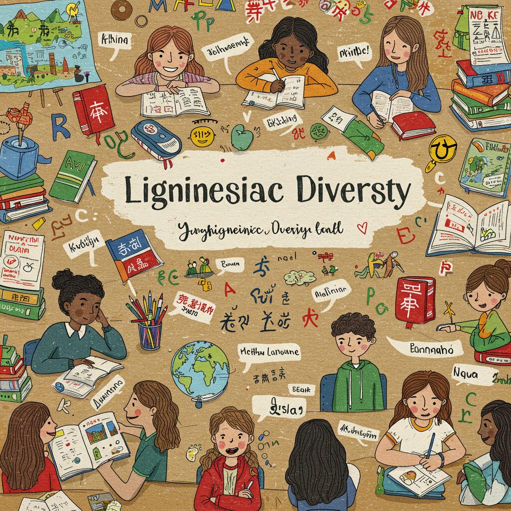 다양한 언어와 학습 요소가 담긴 그림을 온카스터디처럼 표현하며 교육적 소통을 드러낸 요소