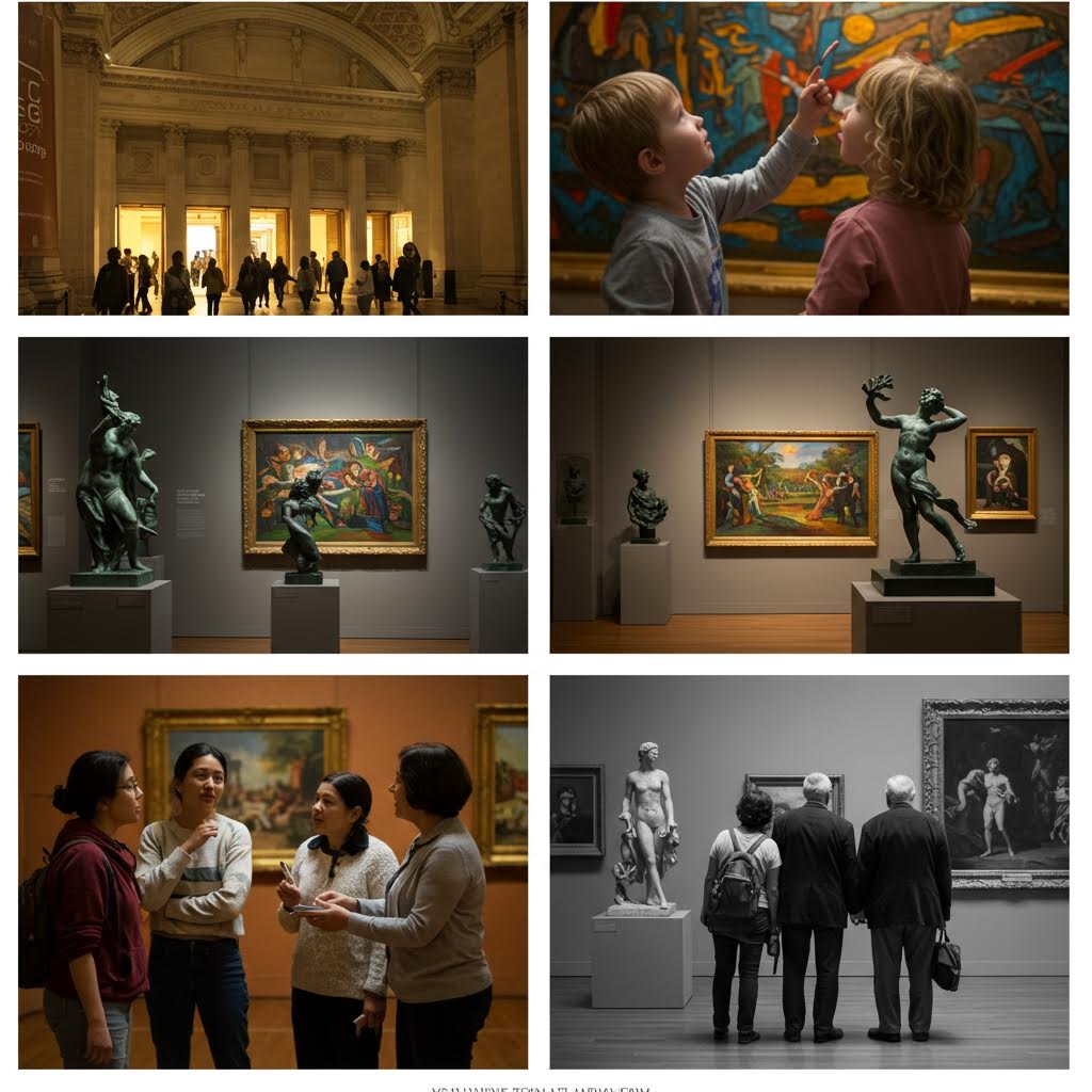 미술관 전시를 관람하는 장면을 담아 온카스터디 자료에서 문화적 경험 공유의 사례로 활용할 수 있는 이미지