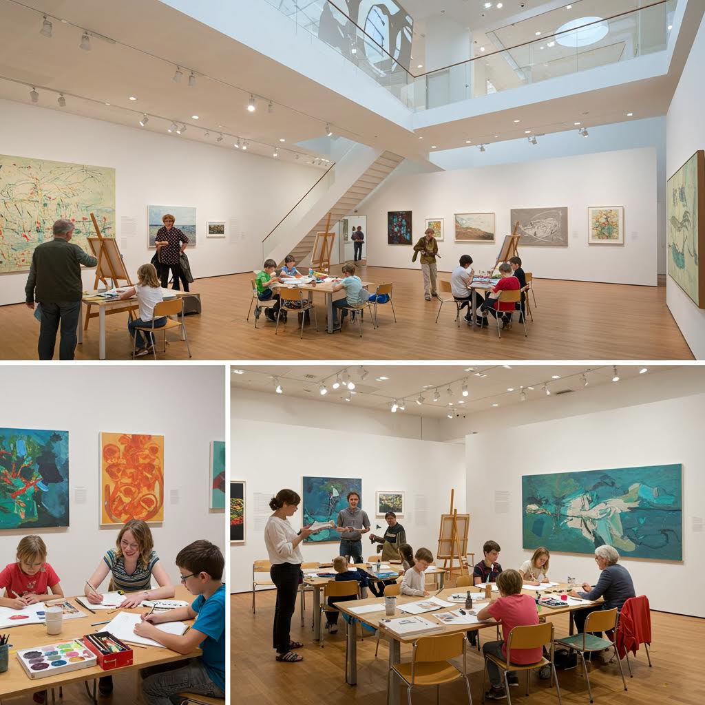 전시실 한가운데서 아이들의 붓끝이 온카스터디의 배움을 색으로 풀어내는 풍경