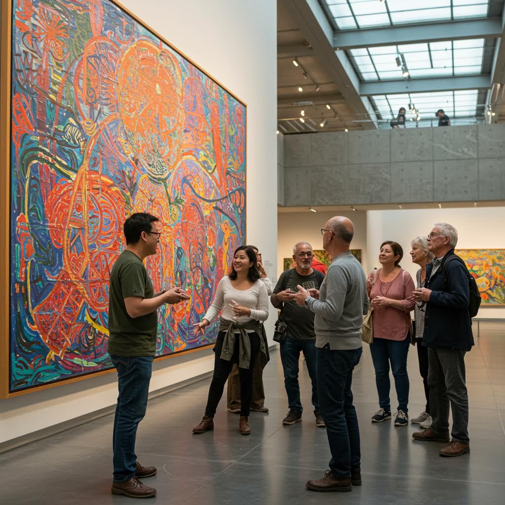 거대한 색채의 울림 앞에서 대화를 나누는 이들의 시선에 온카스터디의 신뢰가 스며든 장면