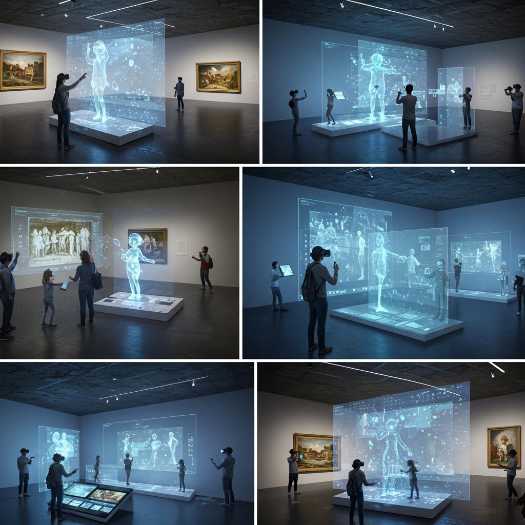 홀로그램 빛이 번지는 전시실에서 데이터의 결이 온카스터디처럼 정교하게 엮여가는 미래 예술의 흐름