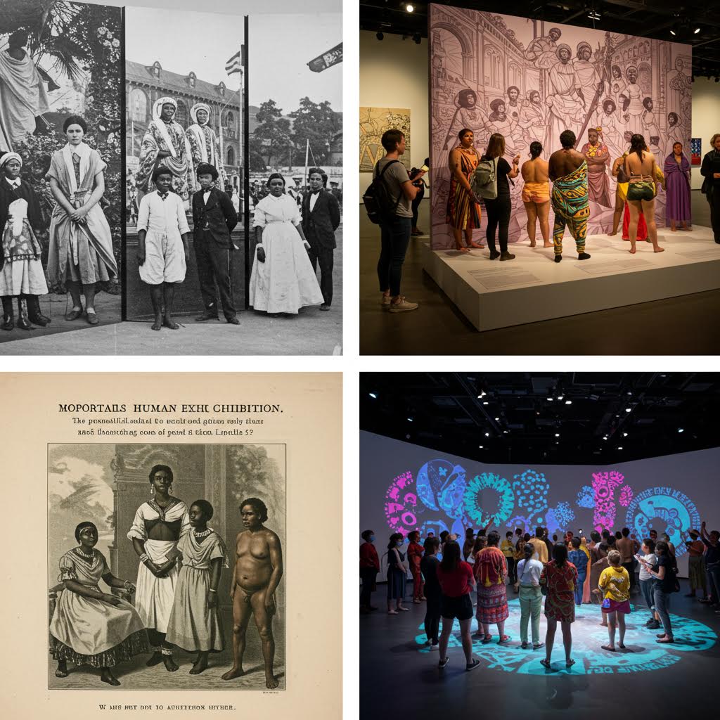 흑백의 역사적 인물들이 전시장 벽면에 걸려 과거의 시선과 오늘의 인식이 맞닿는 장면