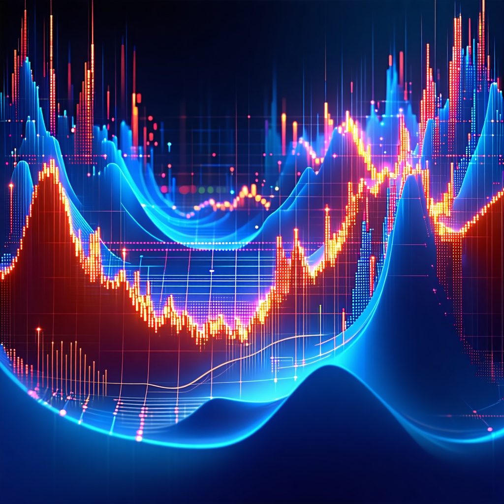 파란 곡선과 빨간 스파이크가 겹쳐진 역동적인 데이터 변동 그래프 시각화